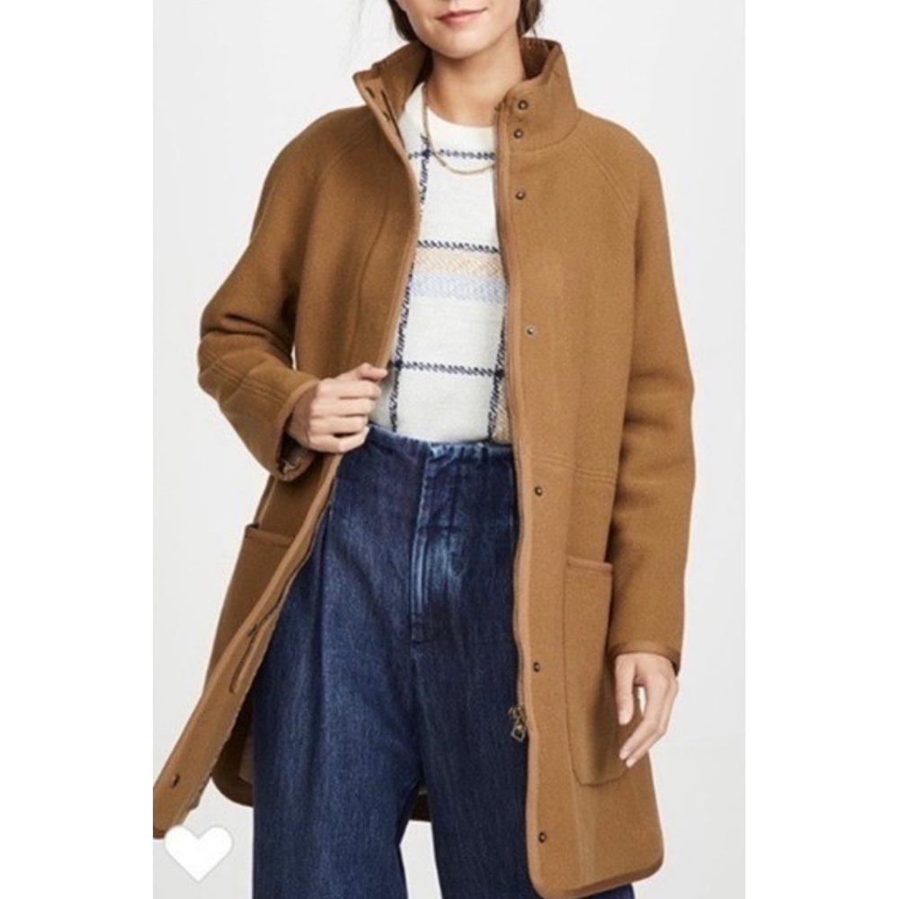 Madewell Estate Cocoon Coat Camel Brown Wool Blend Funnel Neck AA306 L
